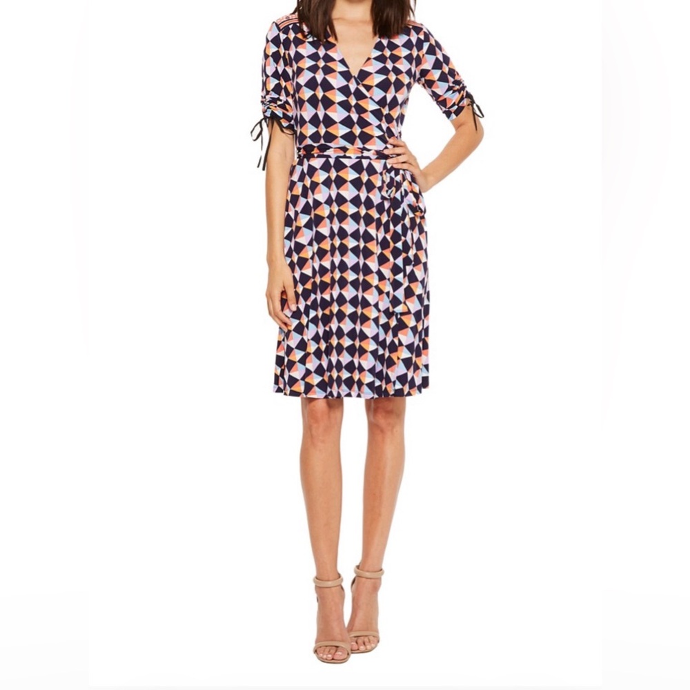 Donna Morgan Printed Jersey Wrap with Gathered Shoulder Detail Size 4 NWT